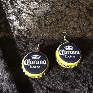 Corona Extra Bottle Cap Pierced Earrings Hook Handmade Party Girl Baddie Rocker